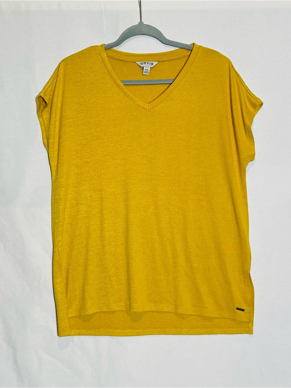 Orvis Women's Bright Mustard V-Neck Short Sleeve Tunic Knit Top